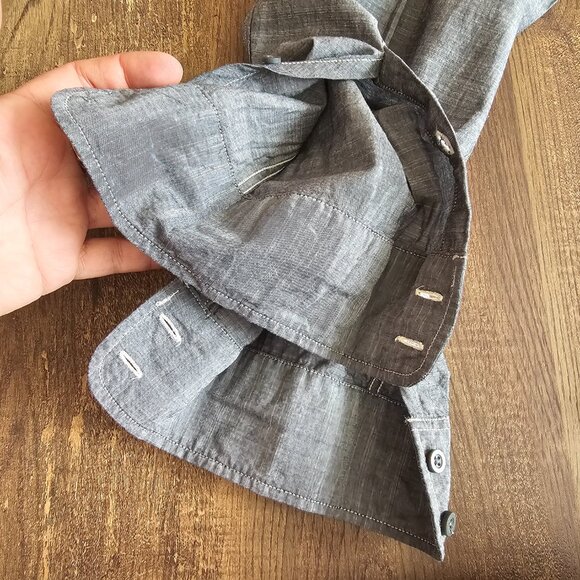 District Made Long Sleeve Washed Woven Workshirt, L, Grey - Picture 9 of 13